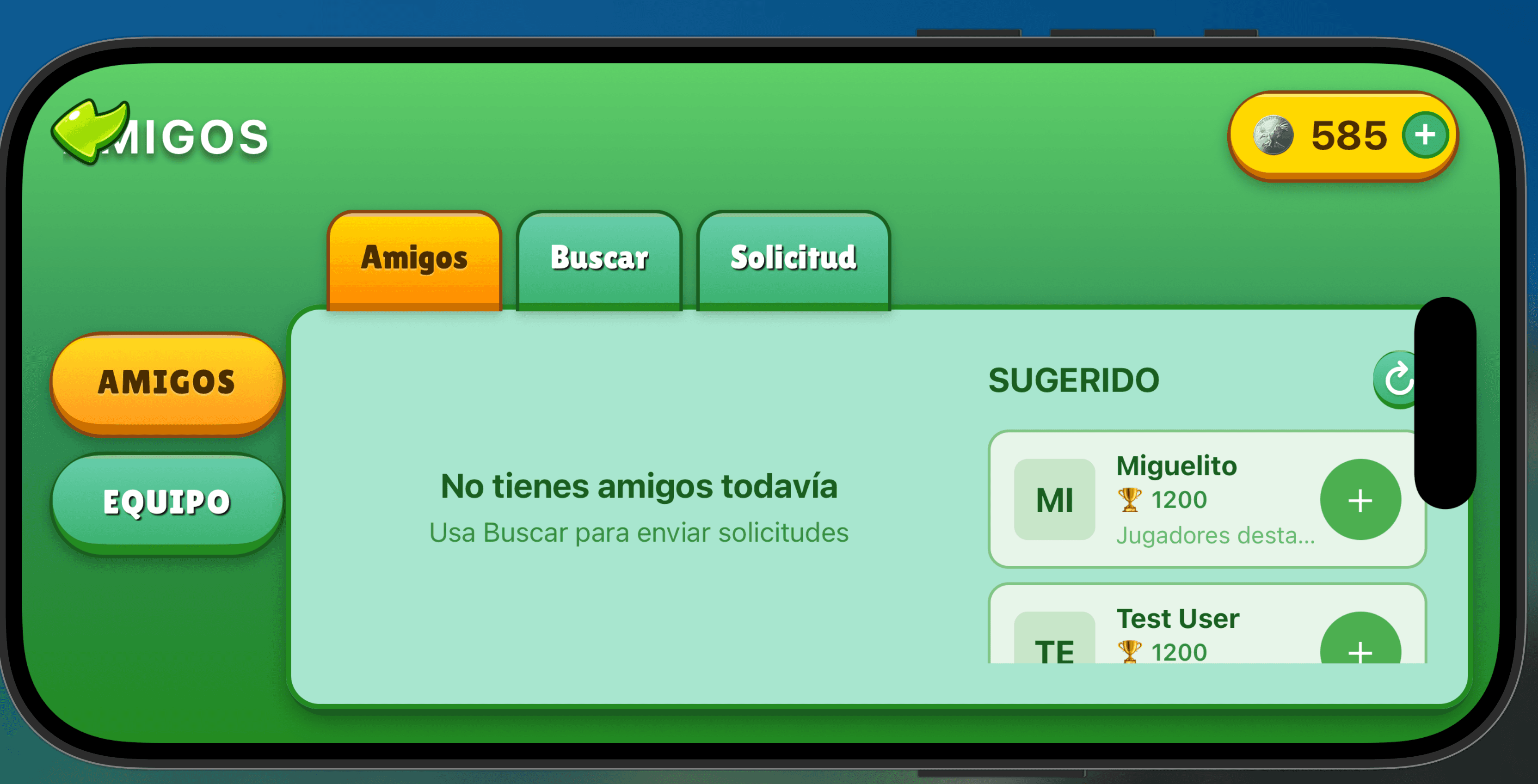 Guiñote app - Pantalla de amigos