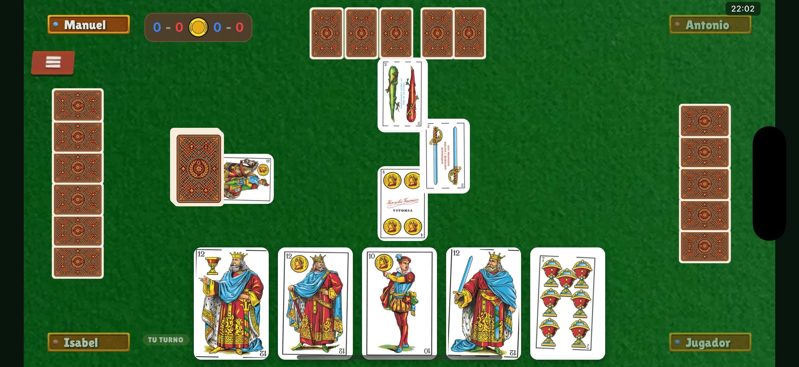 Guiñote+ — partida online con la mesa completa en horizontal