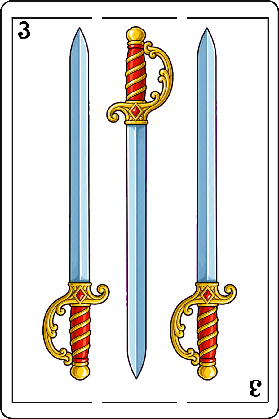 Tres de espadas, baraja masculina Guiñote+